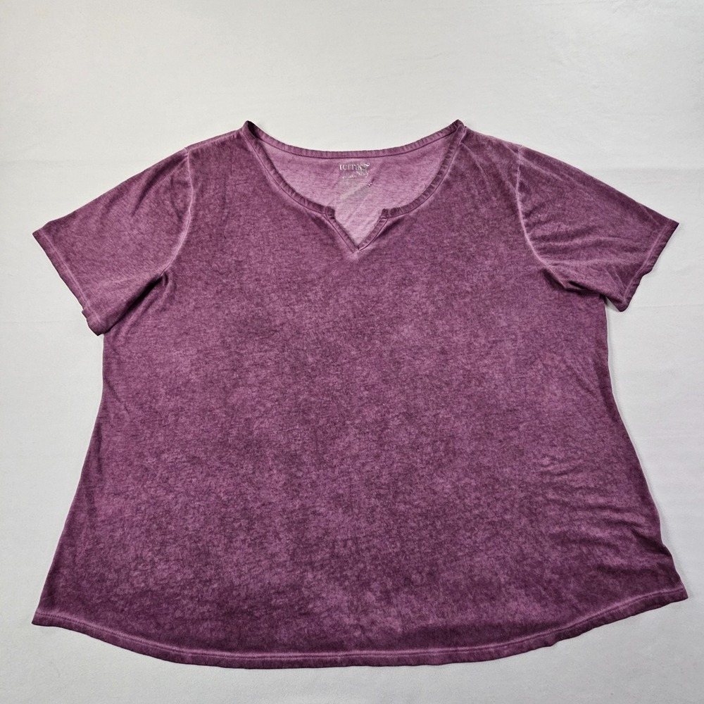 Terra & Sky Purple Short Sleeve V-Neck Cotton Blend T-Shirt Women's 3X